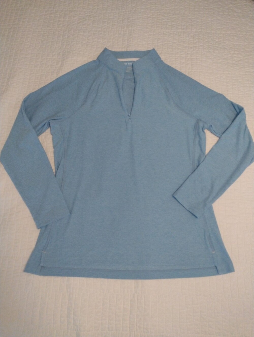 New Peter Millar Crown Women L Pullover 1/4 Zip Long Slv Blue Turner Golf UPF50